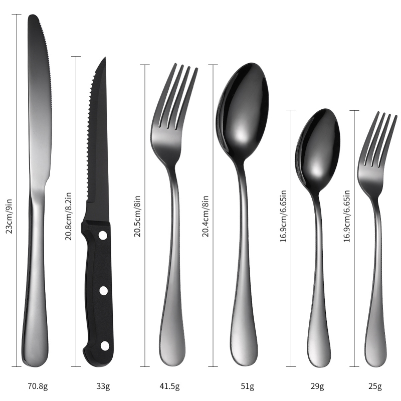 Tarpvalstybinis karšto pardavimo „Amazon 1010“ nerūdijančio plieno kepsnio peilis, šakutė ir šaukštas, 72/48/24 dalių buitinių stalo įrankių rinkinys