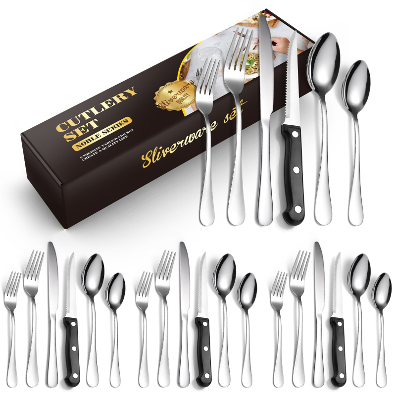 Tarpvalstybinis karšto pardavimo „Amazon 1010“ nerūdijančio plieno kepsnio peilis, šakutė ir šaukštas, 72/48/24 dalių buitinių stalo įrankių rinkinys