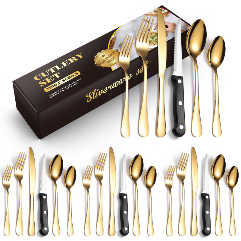 Tarpvalstybinis karšto pardavimo „Amazon 1010“ nerūdijančio plieno kepsnio peilis, šakutė ir šaukštas, 72/48/24 dalių buitinių stalo įrankių rinkinys