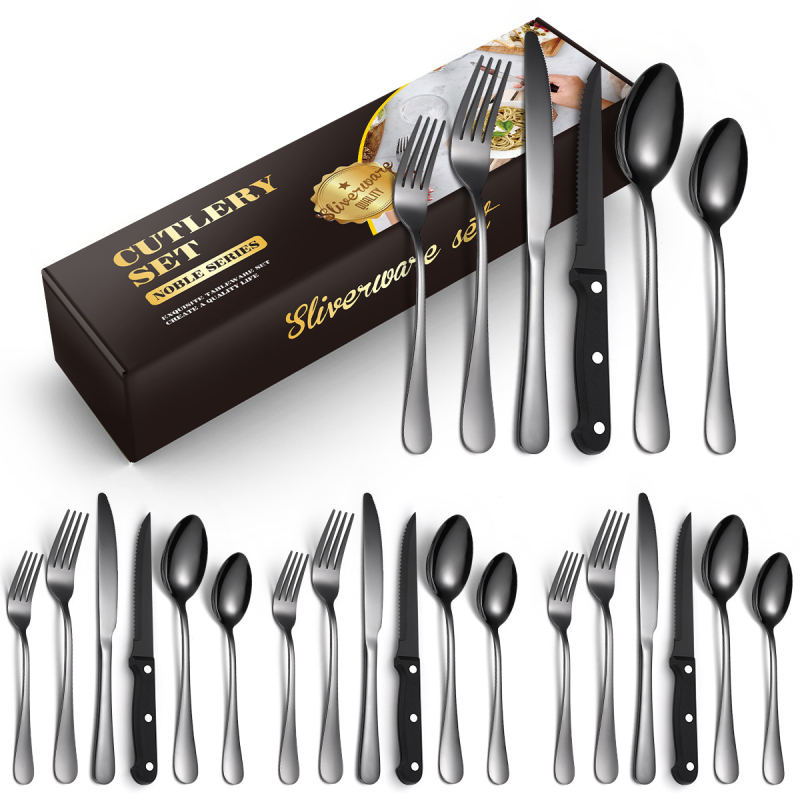 Tarpvalstybinis karšto pardavimo „Amazon 1010“ nerūdijančio plieno kepsnio peilis, šakutė ir šaukštas, 72/48/24 dalių buitinių stalo įrankių rinkinys