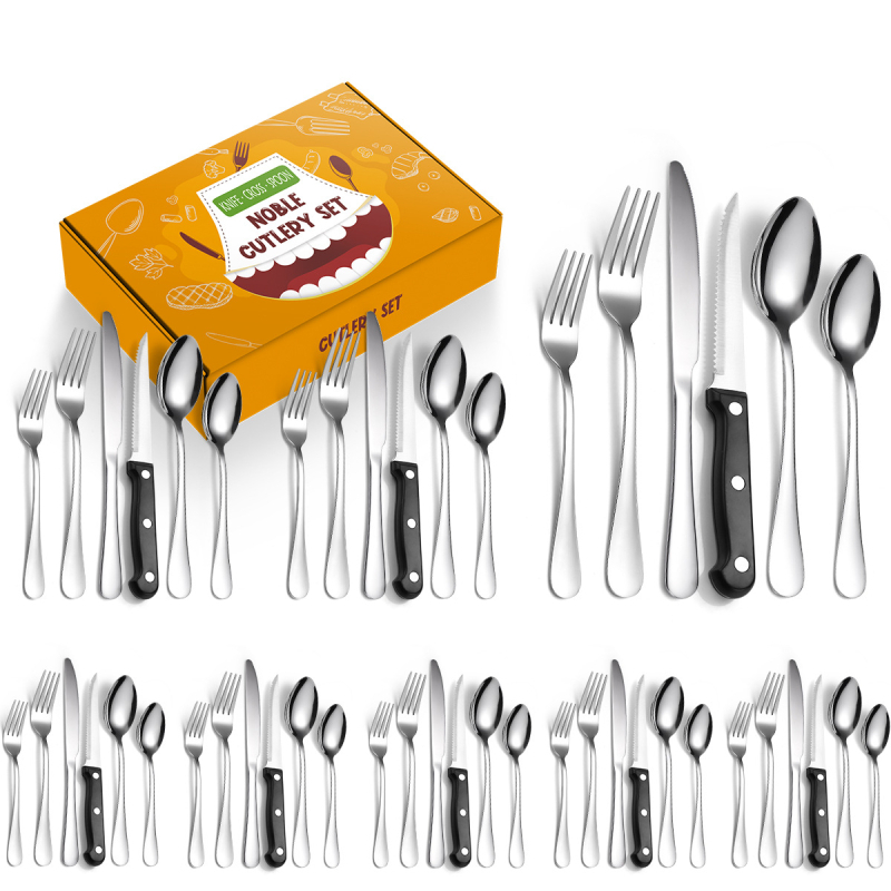 Tarpvalstybinis karšto pardavimo „Amazon 1010“ nerūdijančio plieno kepsnio peilis, šakutė ir šaukštas, 72/48/24 dalių buitinių stalo įrankių rinkinys