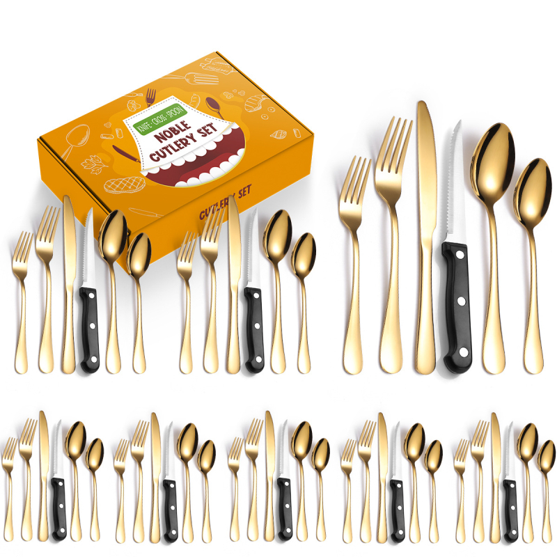 Tarpvalstybinis karšto pardavimo „Amazon 1010“ nerūdijančio plieno kepsnio peilis, šakutė ir šaukštas, 72/48/24 dalių buitinių stalo įrankių rinkinys