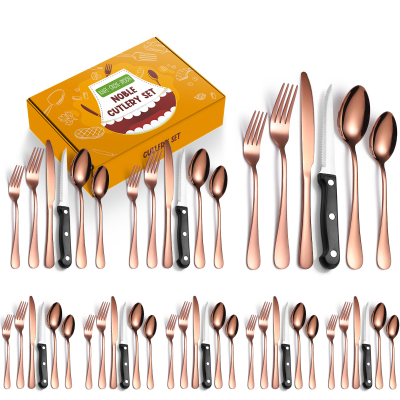 Tarpvalstybinis karšto pardavimo „Amazon 1010“ nerūdijančio plieno kepsnio peilis, šakutė ir šaukštas, 72/48/24 dalių buitinių stalo įrankių rinkinys