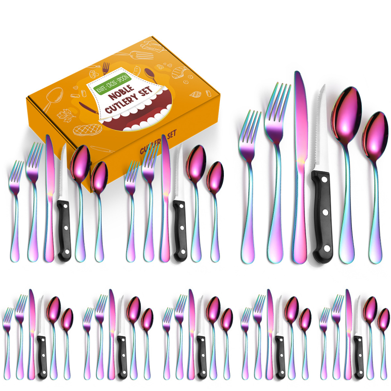 Tarpvalstybinis karšto pardavimo „Amazon 1010“ nerūdijančio plieno kepsnio peilis, šakutė ir šaukštas, 72/48/24 dalių buitinių stalo įrankių rinkinys