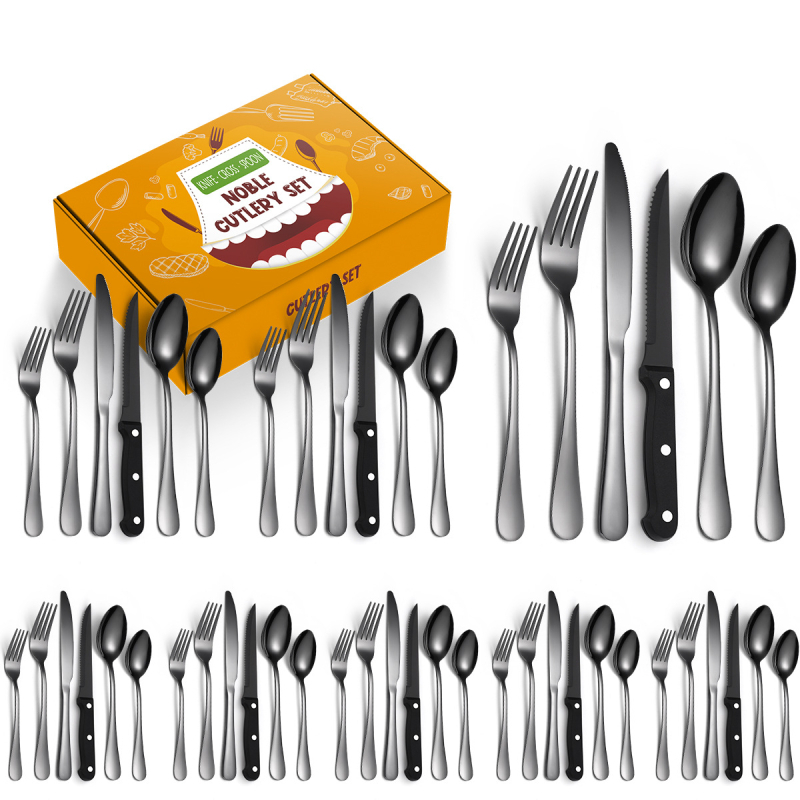 Tarpvalstybinis karšto pardavimo „Amazon 1010“ nerūdijančio plieno kepsnio peilis, šakutė ir šaukštas, 72/48/24 dalių buitinių stalo įrankių rinkinys