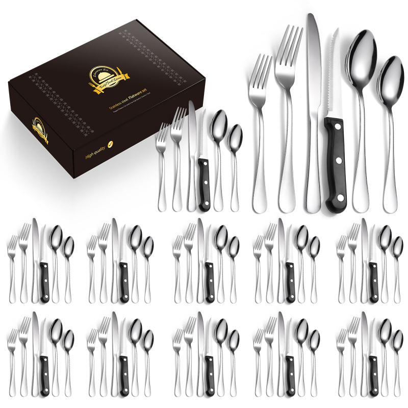 Tarpvalstybinis karšto pardavimo „Amazon 1010“ nerūdijančio plieno kepsnio peilis, šakutė ir šaukštas, 72/48/24 dalių buitinių stalo įrankių rinkinys