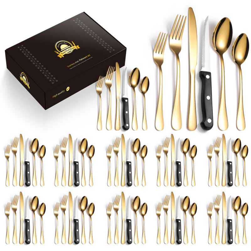 Tarpvalstybinis karšto pardavimo „Amazon 1010“ nerūdijančio plieno kepsnio peilis, šakutė ir šaukštas, 72/48/24 dalių buitinių stalo įrankių rinkinys