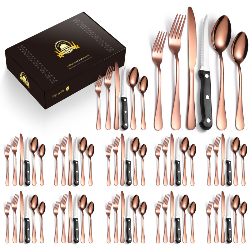 Tarpvalstybinis karšto pardavimo „Amazon 1010“ nerūdijančio plieno kepsnio peilis, šakutė ir šaukštas, 72/48/24 dalių buitinių stalo įrankių rinkinys