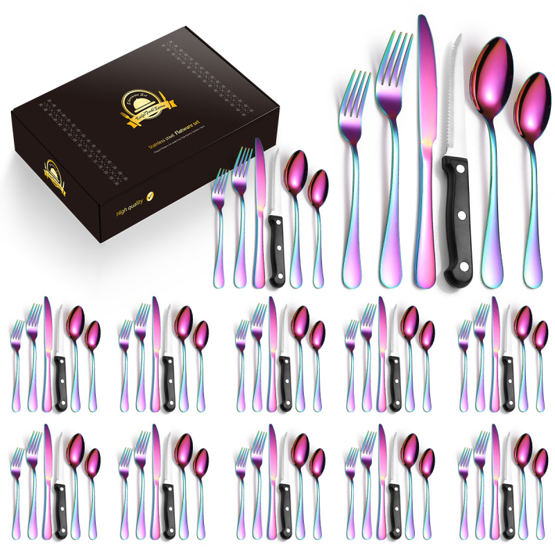 Tarpvalstybinis karšto pardavimo „Amazon 1010“ nerūdijančio plieno kepsnio peilis, šakutė ir šaukštas, 72/48/24 dalių buitinių stalo įrankių rinkinys