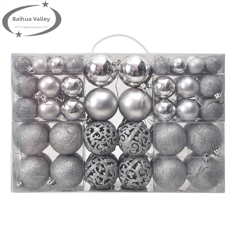 Kepti kalėdiniai kamuoliukai 100 vnt. Kalėdinių dekoracijų papuošalai 6 stiliai 6 spalvos plastikiniai kamuoliukai kalėdinių dovanų gamintojas aklųjų dėžutė