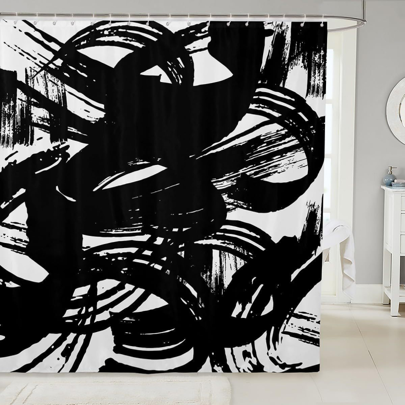 Piiriülene dušikardin moodne minimalistlik vannitoa kaunistus dušikardin digitaaltrükiga vannitoa vaheseina kardina konksu pilt