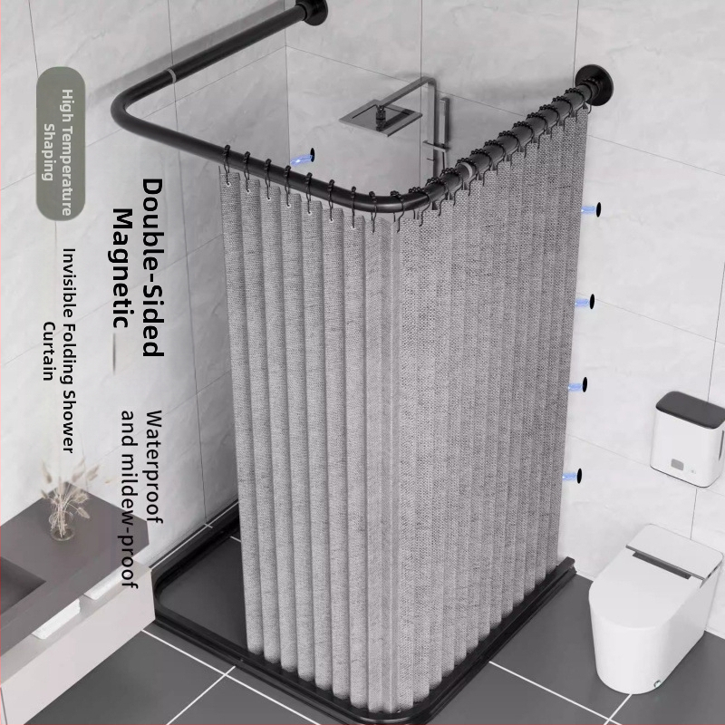 U-образна сгъваема завеса за душ, невидима магнитна завеса за душ, без перфоратори, подходяща за дъгова хигиена