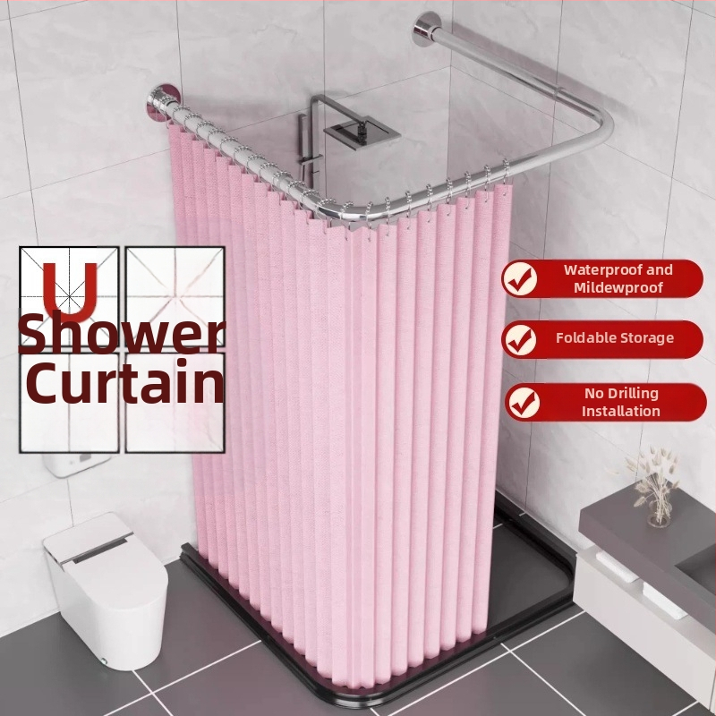 U-образна сгъваема завеса за душ, невидима магнитна завеса за душ, без перфоратори, подходяща за дъгова хигиена