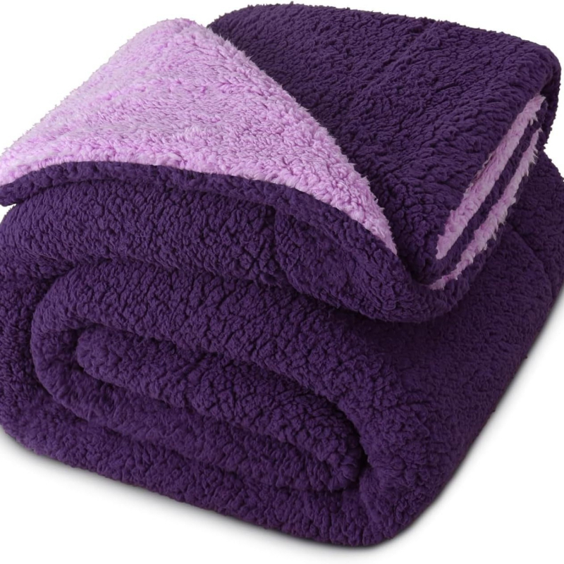 Двуслойно двукомпонентно агнешко одеяло, обикновен фланелен, шерпа одеяло, зимно, плътно оцветено, дебело одеяло