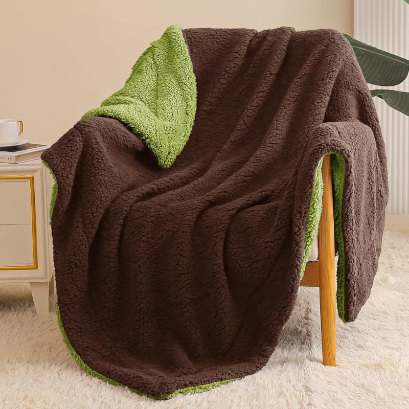 Двуслойно двукомпонентно агнешко одеяло, обикновен фланелен, шерпа одеяло, зимно, плътно оцветено, дебело одеяло