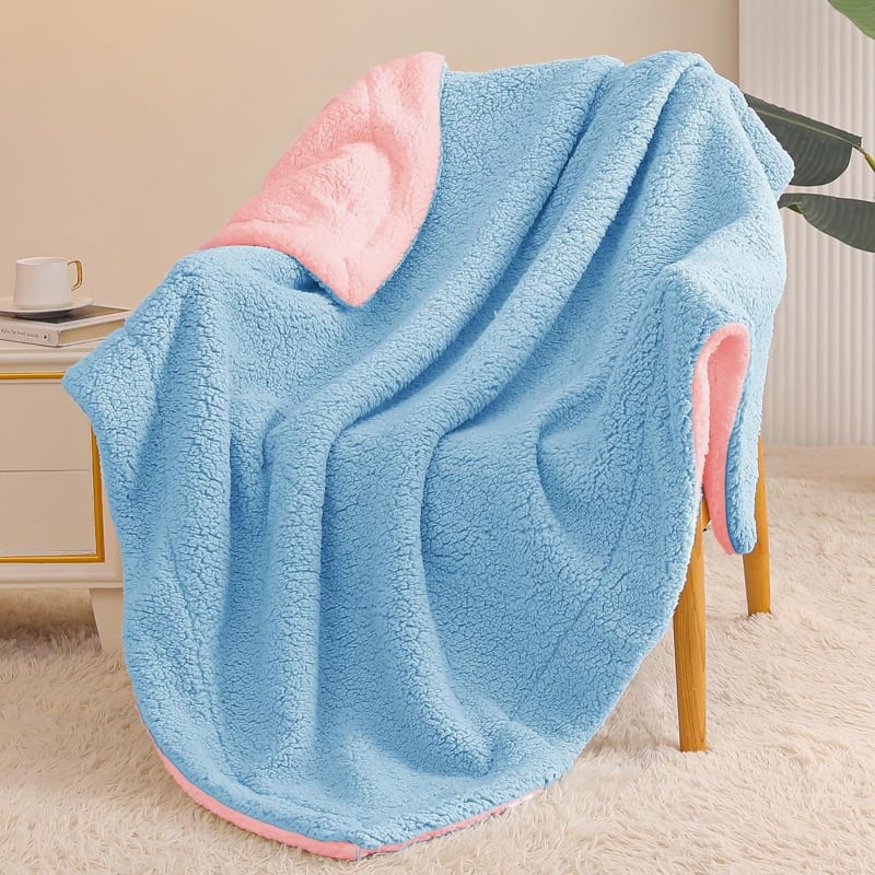 Двуслойно двукомпонентно агнешко одеяло, обикновен фланелен, шерпа одеяло, зимно, плътно оцветено, дебело одеяло