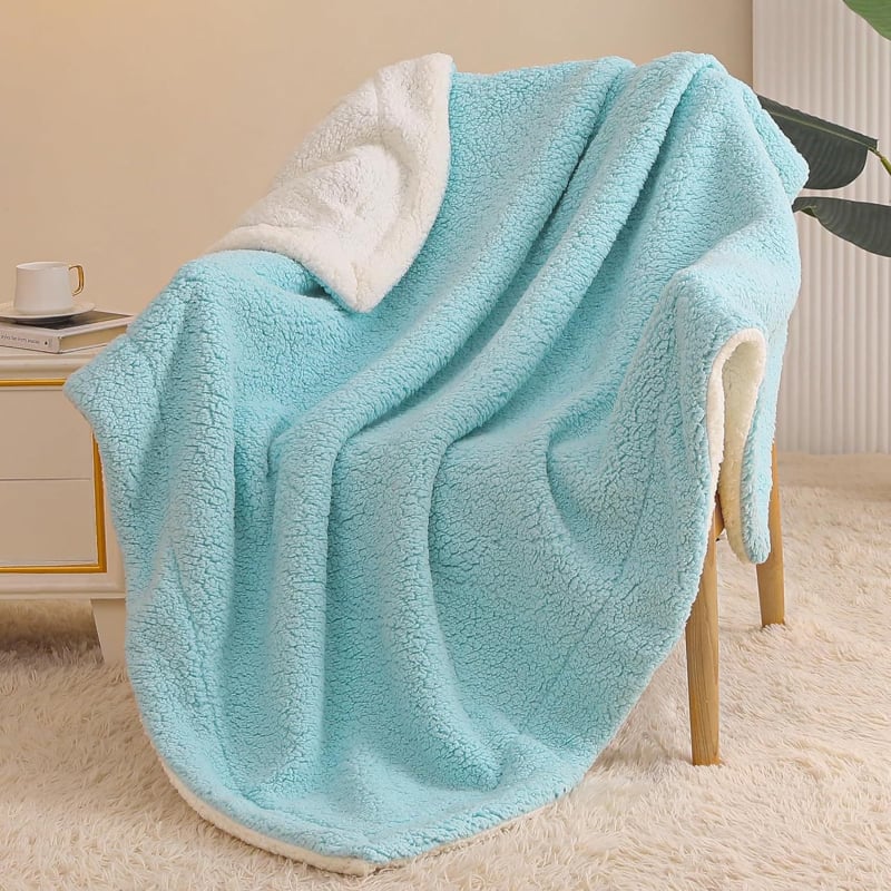 Двуслойно двукомпонентно агнешко одеяло, обикновен фланелен, шерпа одеяло, зимно, плътно оцветено, дебело одеяло