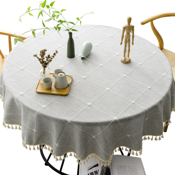 Στρογγυλό τραπεζομάντιλο από βαμβάκι και λινό σε ιαπωνικό στιλ για μεγάλα στρογγυλά τραπέζια, τραπεζομάντιλο για το σπίτι, εστιατόριο, ξενοδοχείο, απλό μοντέρνο τραπεζάκι σαλονιού, μονόχρωμο