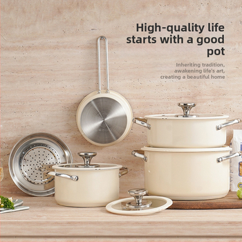 304 nerūdijančio plieno keraminis lakuotas pieno sriubos puodas, garintuvas, silikoninis stiklinis dangtis, mažas puodas, restorano virtuvė