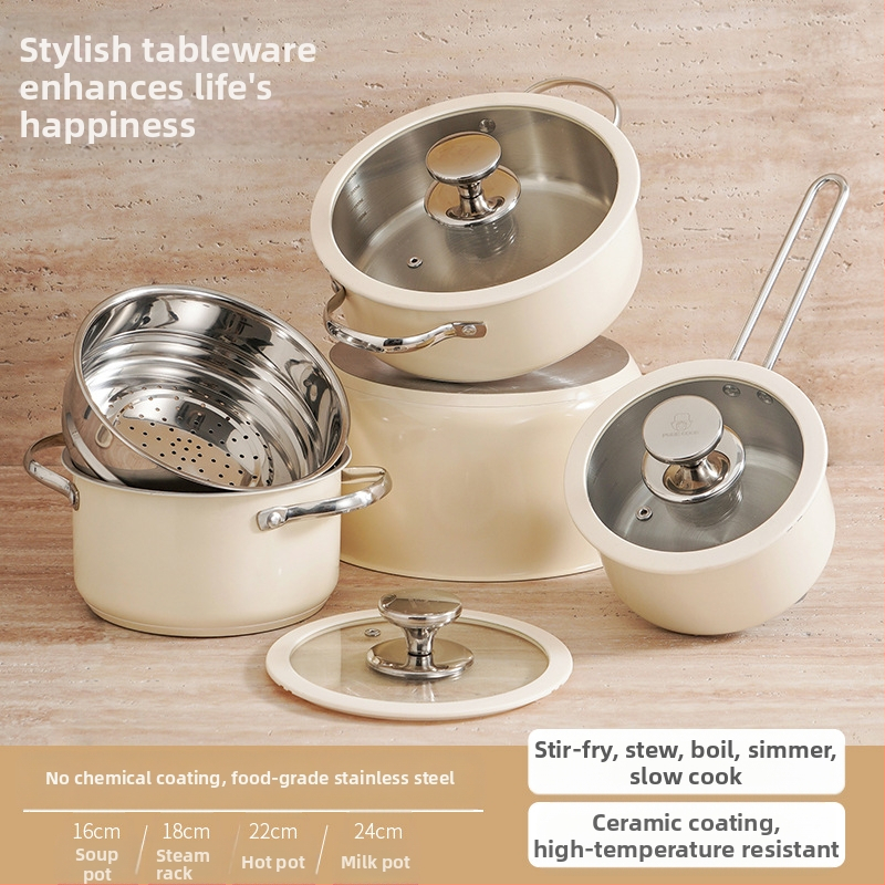 304 roostevabast terasest keraamiline lakitud piimasupipott, auruti, silikoonist klaasist kaanega väike pott restoraniköögile