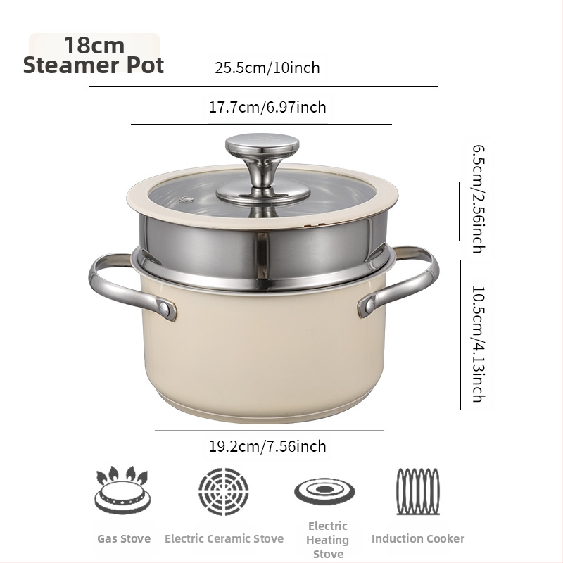 304 nerūdijančio plieno keraminis lakuotas pieno sriubos puodas, garintuvas, silikoninis stiklinis dangtis, mažas puodas, restorano virtuvė