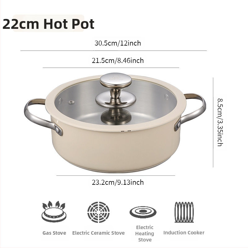 304 nerūdijančio plieno keraminis lakuotas pieno sriubos puodas, garintuvas, silikoninis stiklinis dangtis, mažas puodas, restorano virtuvė