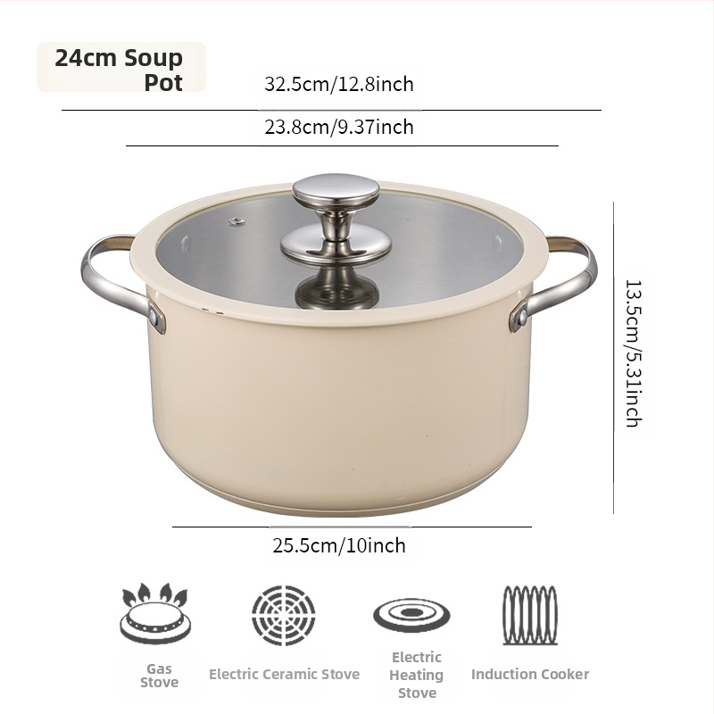 304 nerūdijančio plieno keraminis lakuotas pieno sriubos puodas, garintuvas, silikoninis stiklinis dangtis, mažas puodas, restorano virtuvė