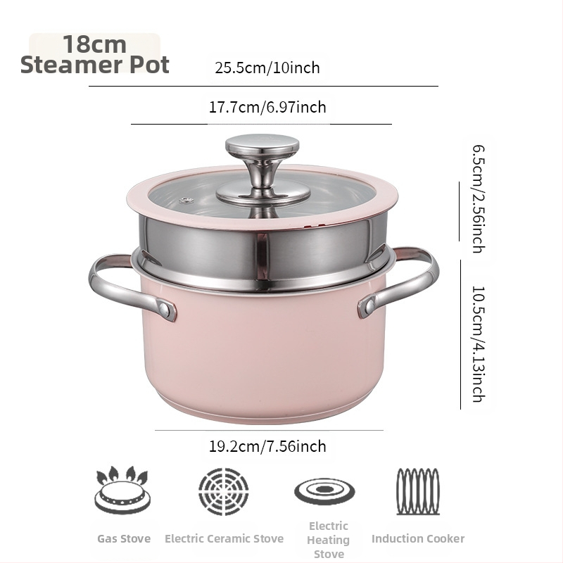 304 nerūdijančio plieno keraminis lakuotas pieno sriubos puodas, garintuvas, silikoninis stiklinis dangtis, mažas puodas, restorano virtuvė