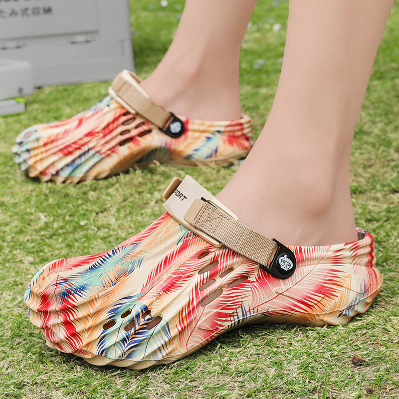 Pantofi cu găuri pentru bărbați, cu fund moale EVA, 2025, comerț exterior nou, mărime plus, 47 de yarzi, pantofi de plajă cu imprimeu camuflaj