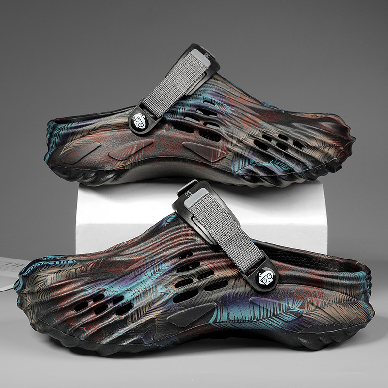 Pantofi cu găuri pentru bărbați, cu fund moale EVA, 2025, comerț exterior nou, mărime plus, 47 de yarzi, pantofi de plajă cu imprimeu camuflaj