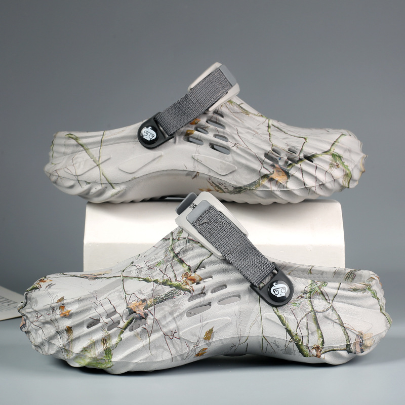 Pantofi cu găuri pentru bărbați, cu fund moale EVA, 2025, comerț exterior nou, mărime plus, 47 de yarzi, pantofi de plajă cu imprimeu camuflaj