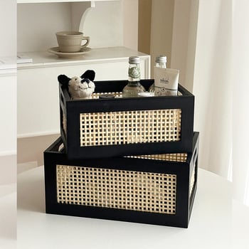 Coș de depozitare retro pentru cărți transfrontaliere, cutie de depozitare din lemn din bambus, coș de depozitare pentru gustări, cosmetice, depozitare, organizator de depozitare