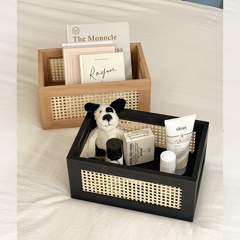 Coș de depozitare retro pentru cărți transfrontaliere, cutie de depozitare din lemn din bambus, coș de depozitare pentru gustări, cosmetice, depozitare, organizator de depozitare