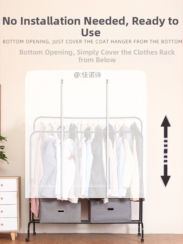 Vysoký a nízky kryt na dvojitý vešiak na tyč, spálňa, podlahový kryt, prachotesný kryt, priehľadné oblečenie, prachotesný kryt, úložný priestor na kabáty