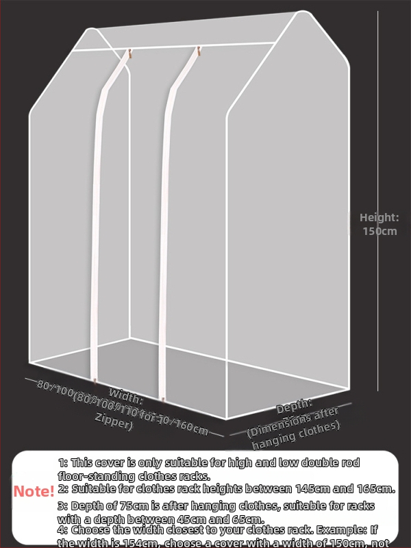 Vysoký a nízky kryt na dvojitý vešiak na tyč, spálňa, podlahový kryt, prachotesný kryt, priehľadné oblečenie, prachotesný kryt, úložný priestor na kabáty