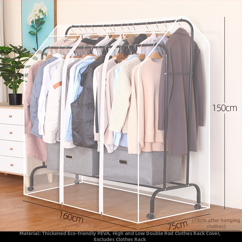 Magas és alacsony dupla rúd akasztós huzat hálószobába, padlóra helyezhető, porvédő huzat, átlátszó ruhákhoz, porvédő huzat kabáttárolóhoz