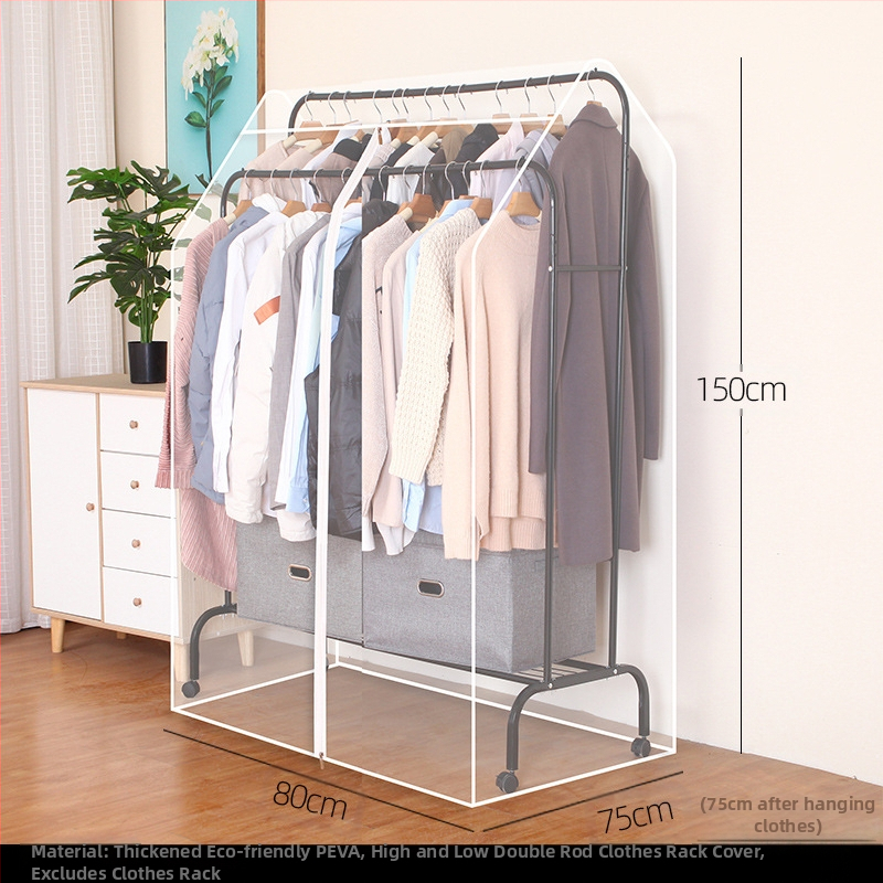 Magas és alacsony dupla rúd akasztós huzat hálószobába, padlóra helyezhető, porvédő huzat, átlátszó ruhákhoz, porvédő huzat kabáttárolóhoz