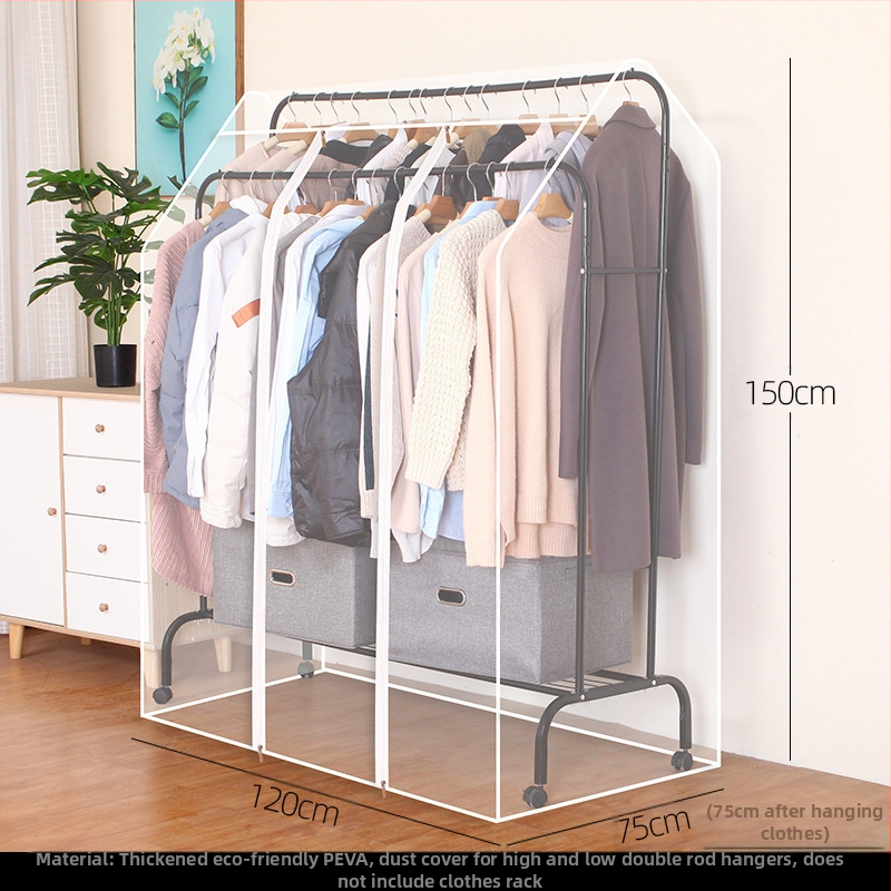 Magas és alacsony dupla rúd akasztós huzat hálószobába, padlóra helyezhető, porvédő huzat, átlátszó ruhákhoz, porvédő huzat kabáttárolóhoz