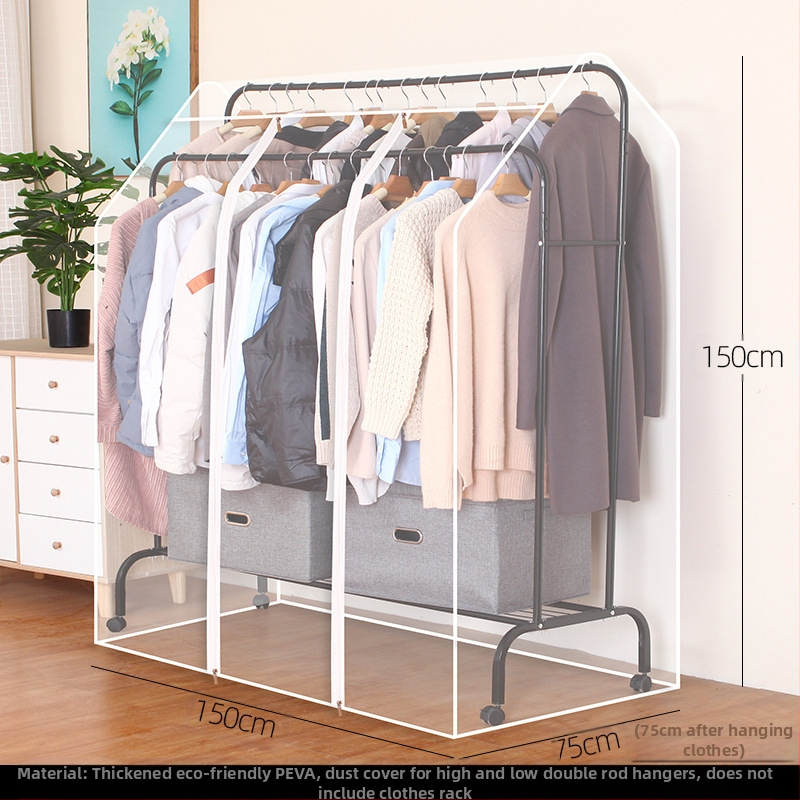 Magas és alacsony dupla rúd akasztós huzat hálószobába, padlóra helyezhető, porvédő huzat, átlátszó ruhákhoz, porvédő huzat kabáttárolóhoz