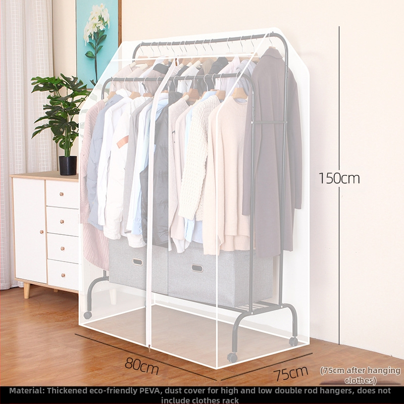 Magas és alacsony dupla rúd akasztós huzat hálószobába, padlóra helyezhető, porvédő huzat, átlátszó ruhákhoz, porvédő huzat kabáttárolóhoz