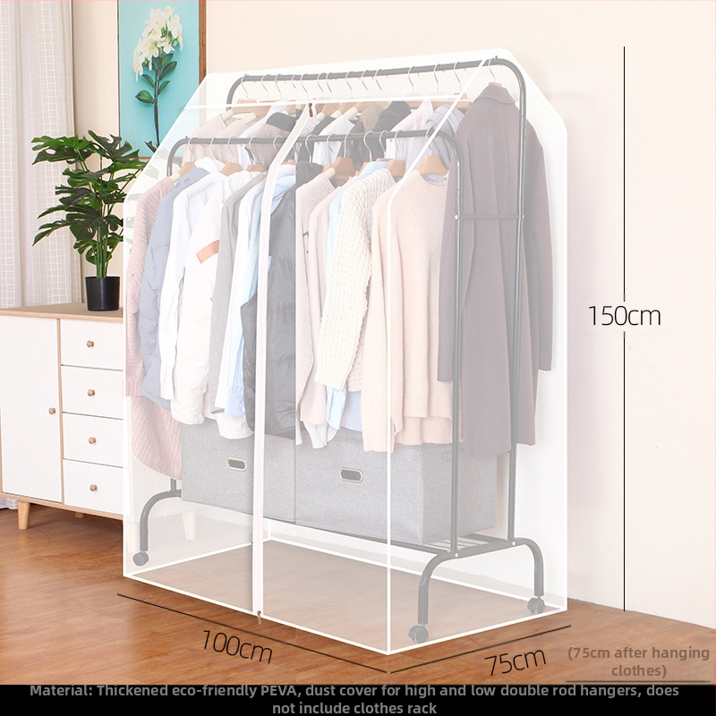 Magas és alacsony dupla rúd akasztós huzat hálószobába, padlóra helyezhető, porvédő huzat, átlátszó ruhákhoz, porvédő huzat kabáttárolóhoz