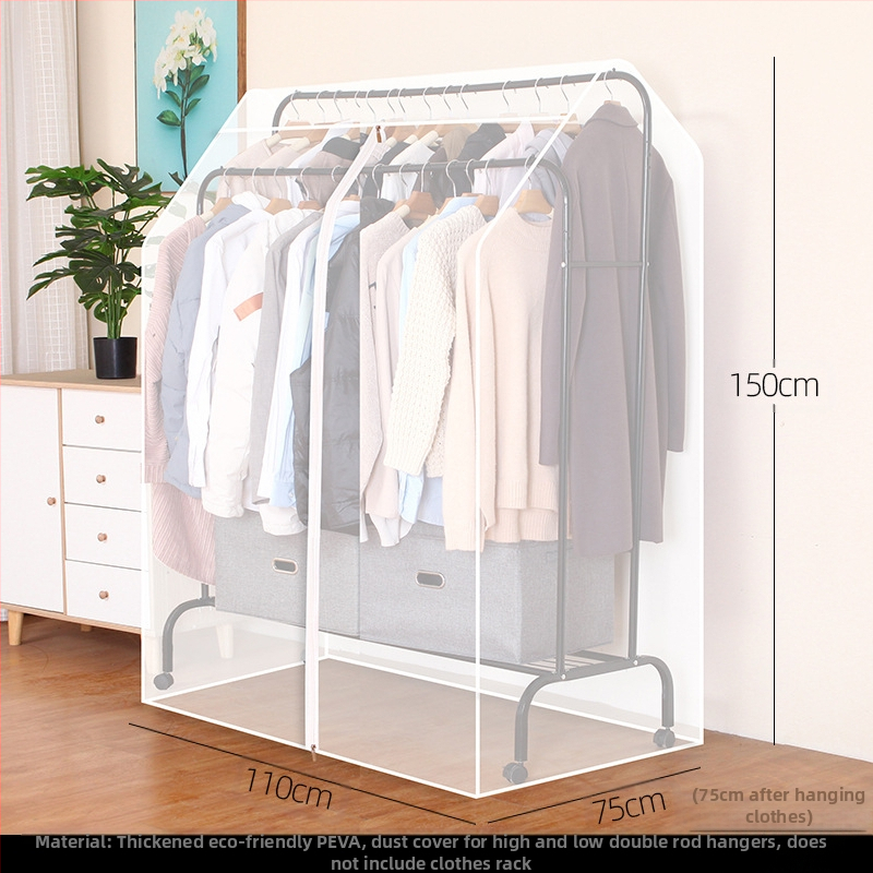 Magas és alacsony dupla rúd akasztós huzat hálószobába, padlóra helyezhető, porvédő huzat, átlátszó ruhákhoz, porvédő huzat kabáttárolóhoz