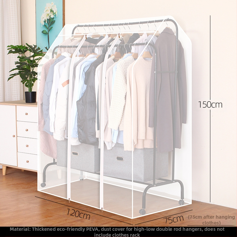 Magas és alacsony dupla rúd akasztós huzat hálószobába, padlóra helyezhető, porvédő huzat, átlátszó ruhákhoz, porvédő huzat kabáttárolóhoz