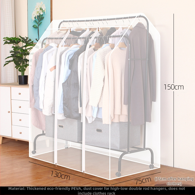 Magas és alacsony dupla rúd akasztós huzat hálószobába, padlóra helyezhető, porvédő huzat, átlátszó ruhákhoz, porvédő huzat kabáttárolóhoz
