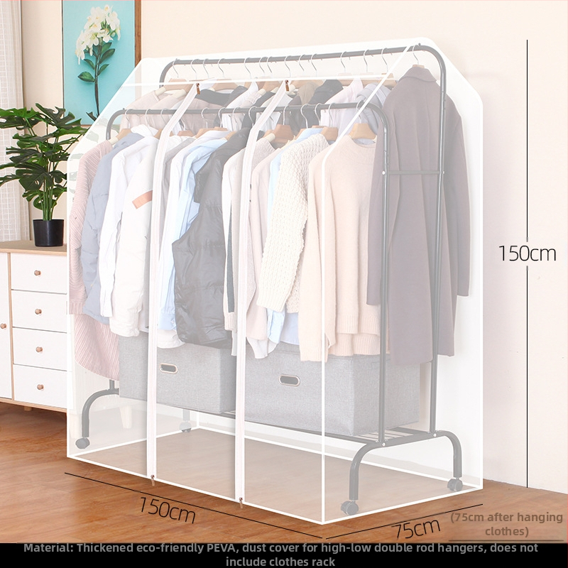 Magas és alacsony dupla rúd akasztós huzat hálószobába, padlóra helyezhető, porvédő huzat, átlátszó ruhákhoz, porvédő huzat kabáttárolóhoz