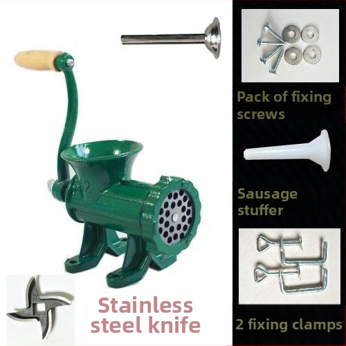 Старомодна чугунена ръчна месомелачка № 12, ръчна плънка за наденици, месомелачка, машина за наденици, мелачка за пилешко месо, мелачка за риба, други не са включени