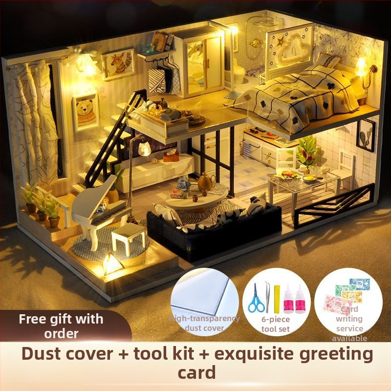 Käsitööna valminud kajutist kokkupandud maja mudel Loomingulised laste mänguasjad Tüdruku sünnipäevakingitus tüdruksõbrale