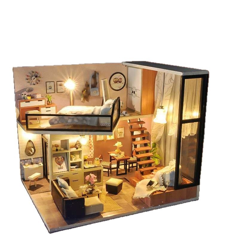 Käsitööna valminud kajutist kokkupandud maja mudel Loomingulised laste mänguasjad Tüdruku sünnipäevakingitus tüdruksõbrale