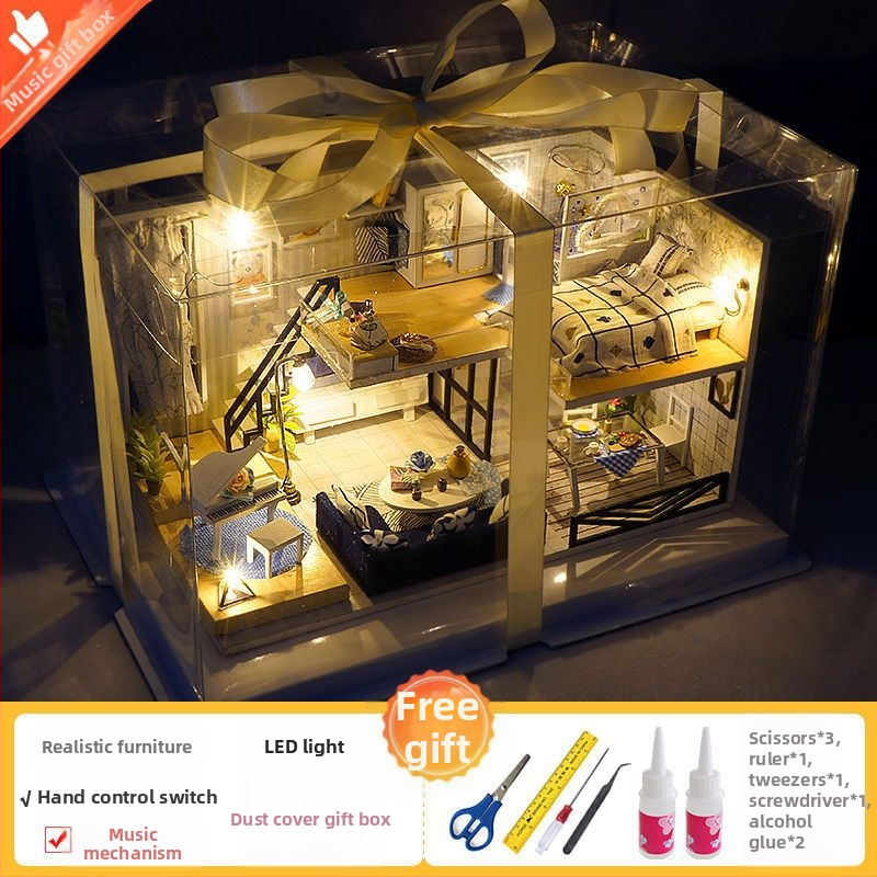 Käsitööna valminud kajutist kokkupandud maja mudel Loomingulised laste mänguasjad Tüdruku sünnipäevakingitus tüdruksõbrale