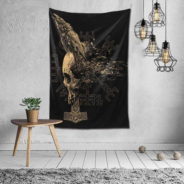 Гоблен Викинг Винтидж гоблен Мистериозна врана Стенен гоблен Бохемски Таро гоблен за хол